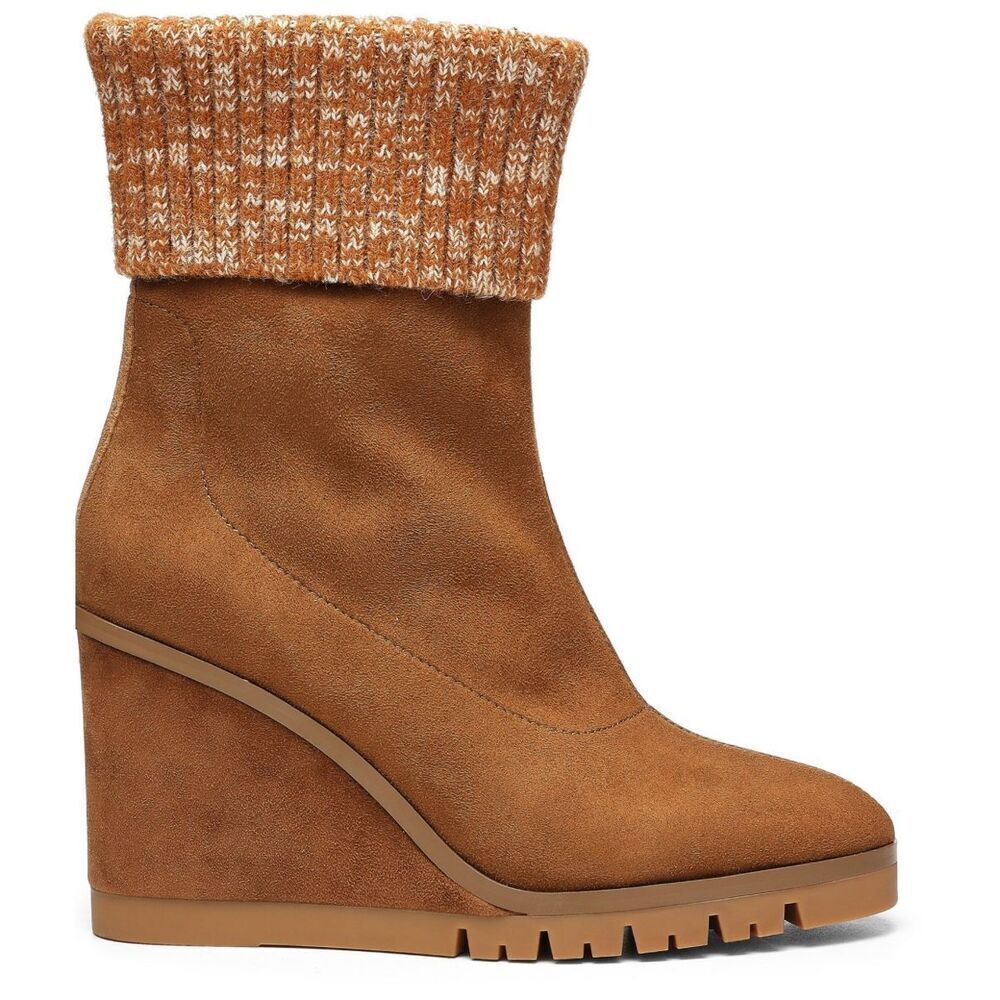 Donald Pliner‎ Wedge Boots Size 8 Tan Sindie Winter Knitted Cuff Cushioned